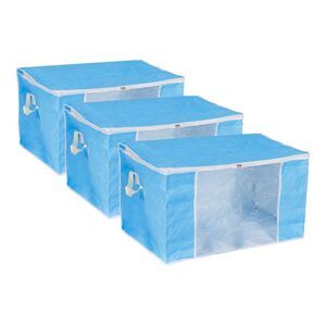 Clothes Storage Bag 3pcs Foldable Closet Organizers with Handles Sky Blue